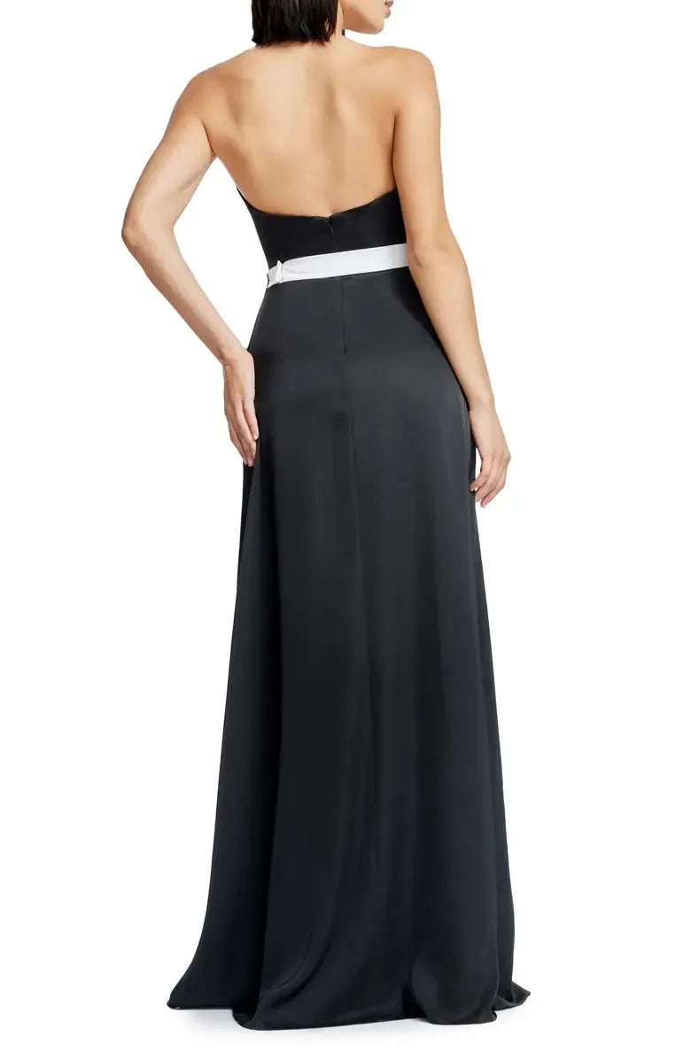 Timeless Special Occasion Elegant Black Satin A-Line Strapless Sleeveless Floor-Length Prom Dress