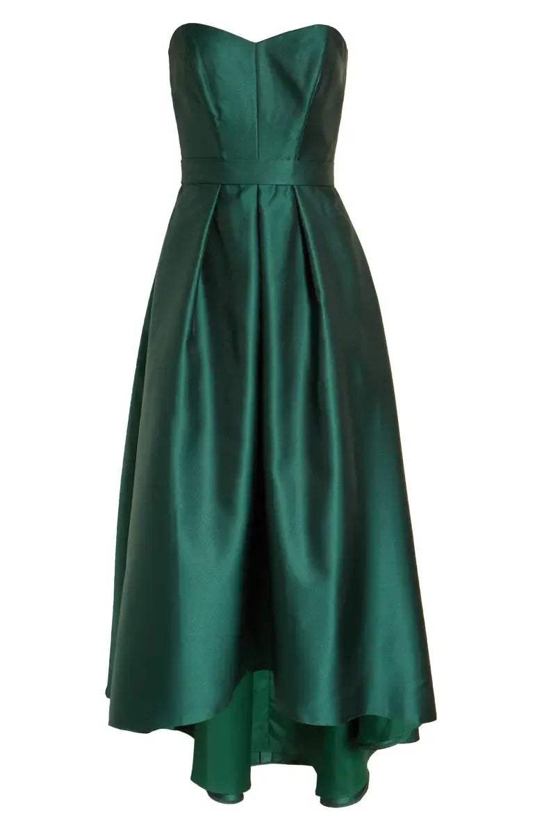 Stylish Refined Beautiful Elegant Emerald Green Satin A-Line Strapless Sleeveless Prom Dress