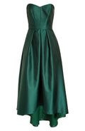 Stylish Refined Beautiful Elegant Emerald Green Satin A-Line Strapless Sleeveless Prom Dress