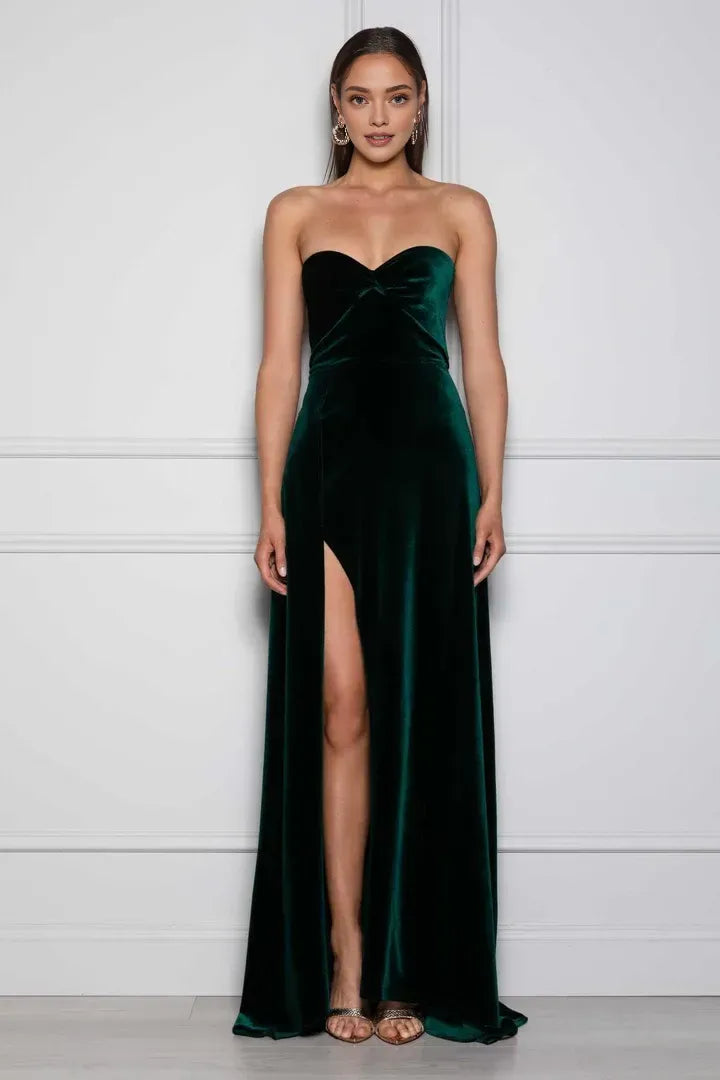 Special Occasion Sophisticated Graceful Elegant Emerald Green Velvet A-Line Strapless Sleeveless Prom Dress