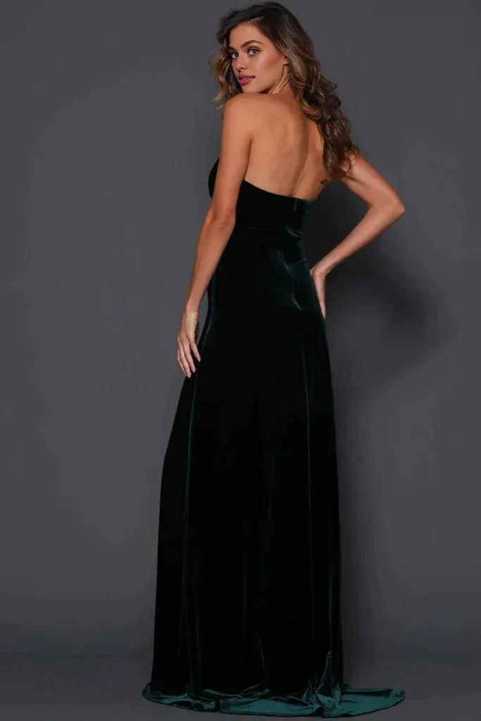 Special Occasion Sophisticated Graceful Elegant Emerald Green Velvet A-Line Strapless Sleeveless Prom Dress