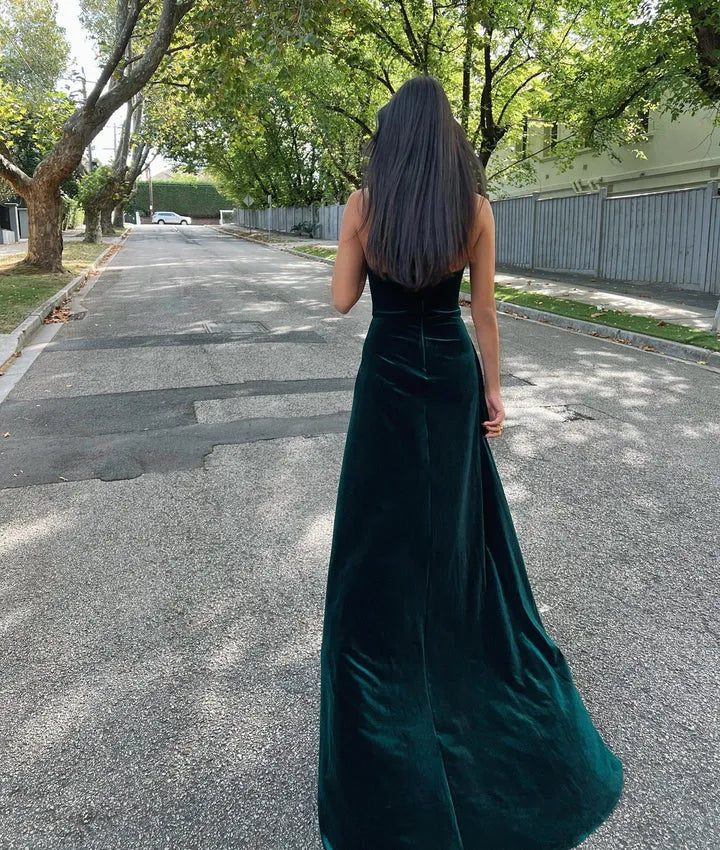 Special Occasion Sophisticated Graceful Elegant Emerald Green Velvet A-Line Strapless Sleeveless Prom Dress