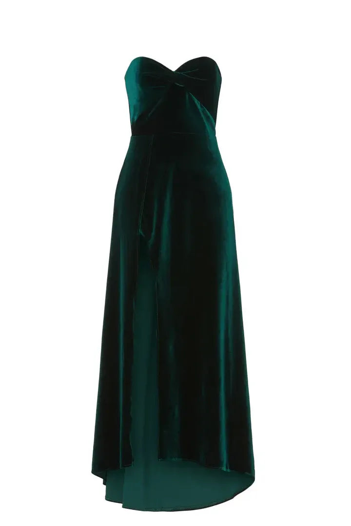 Special Occasion Sophisticated Graceful Elegant Emerald Green Velvet A-Line Strapless Sleeveless Prom Dress