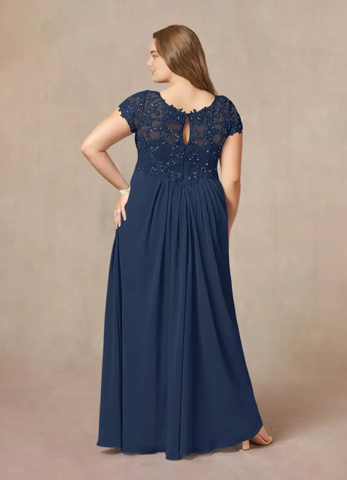 Elegant Navy Blue Chiffon A-Line V-Neck Floor-Length Mother of the Bride Dress