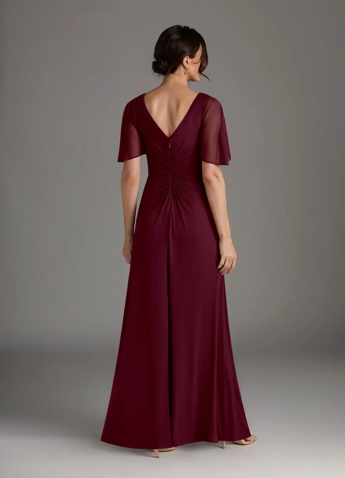 Stylish Elegant Burgundy Chiffon A-Line V-Neck Floor-Length Mother of the Bride Dress