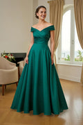 Elegant Emerald Green Satin A-Line V-Neck Sleeveless Floor-Length Mother of the Bride Dress