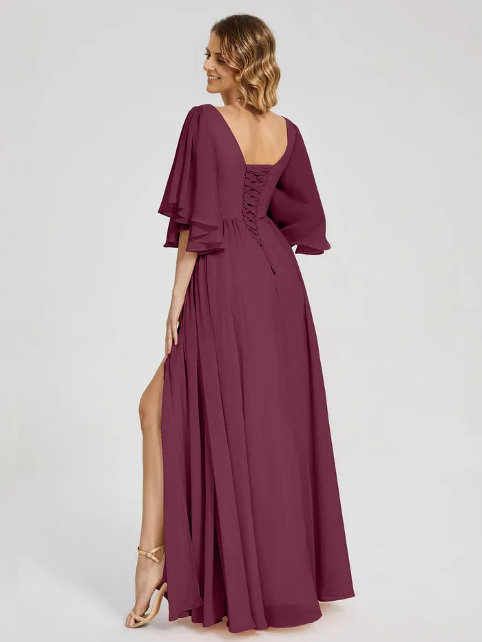 Timeless Elegant Purple Chiffon A-Line V-Neck Floor-Length Mother of the Bride Dress