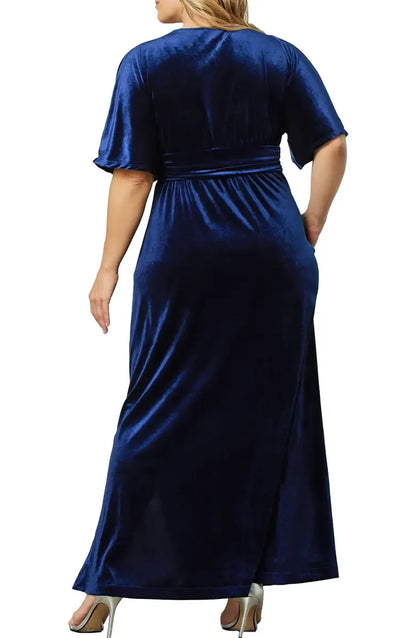 Elegant Olive Green Velvet A-Line V-Neck Short Sleeve Floor-Length Mother of the Bride Dress