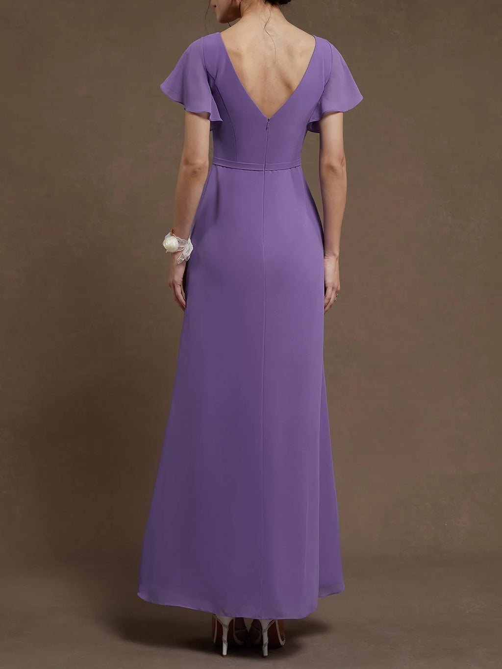 Graceful Stylish Refined Beautiful Elegant Lilac Chiffon A-Line Ruffle Floor-Length Prom Dress