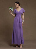 Graceful Stylish Refined Beautiful Elegant Lilac Chiffon A-Line Ruffle Floor-Length Prom Dress