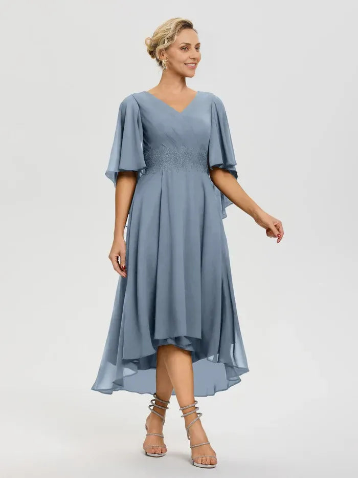 Special Occasion Elegant Dusty Blue Chiffon A-Line Ruffle Mother of the Bride Dress