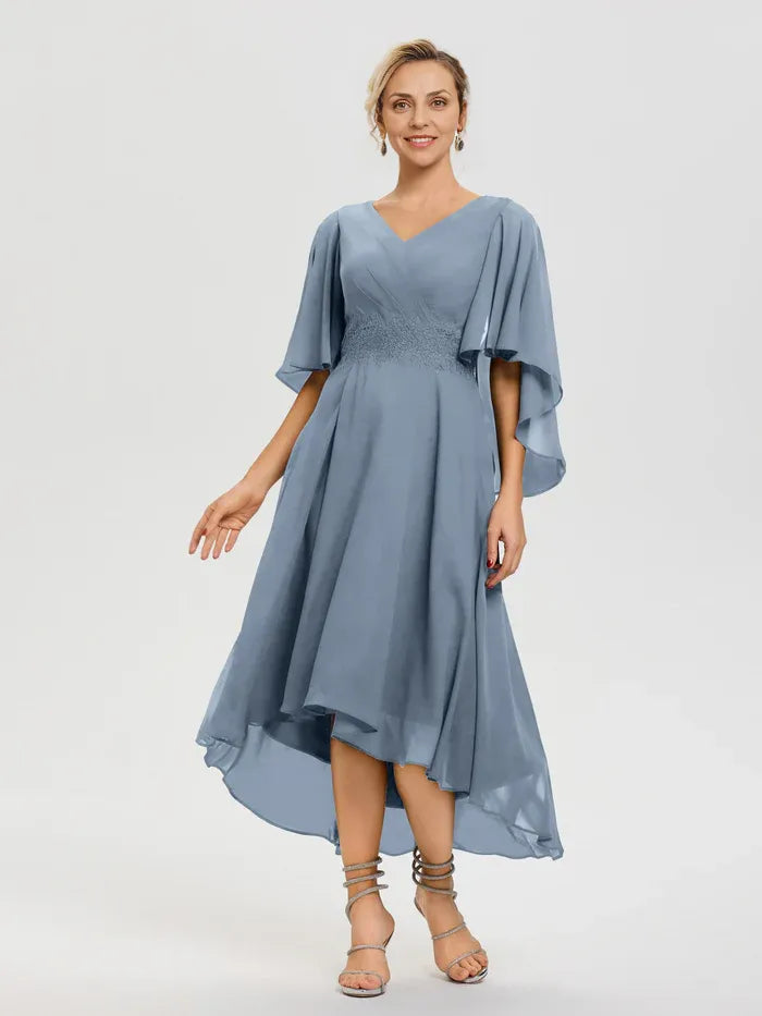 Special Occasion Elegant Dusty Blue Chiffon A-Line Ruffle Mother of the Bride Dress