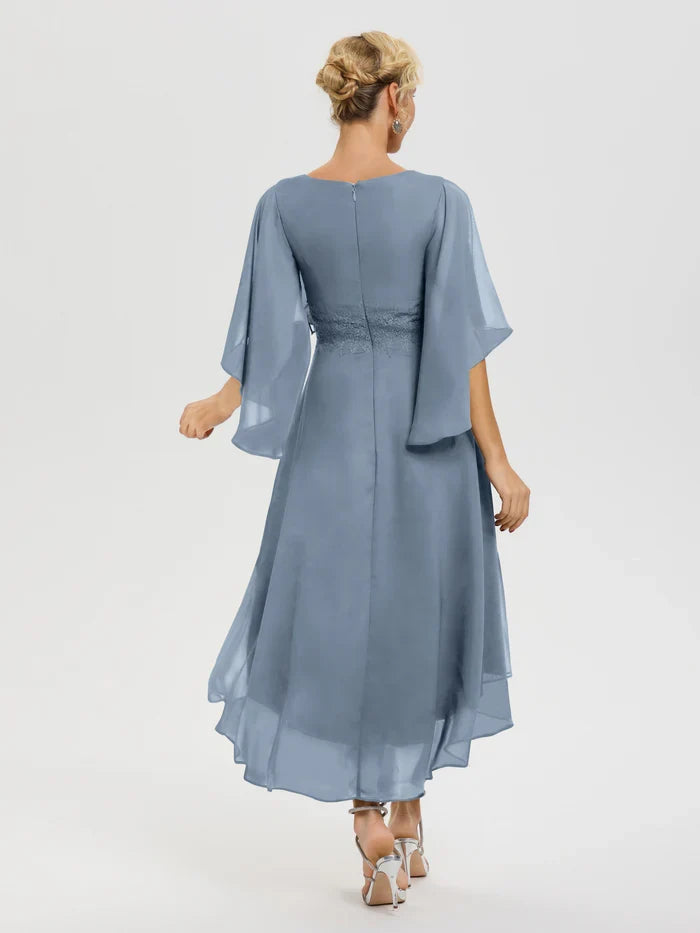 Special Occasion Elegant Dusty Blue Chiffon A-Line Ruffle Mother of the Bride Dress