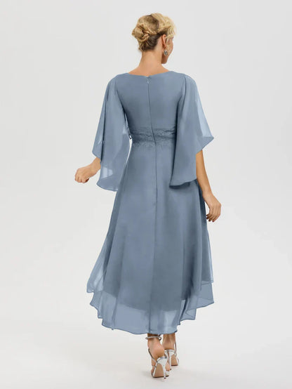 Special Occasion Elegant Dusty Blue Chiffon A-Line Ruffle Mother of the Bride Dress