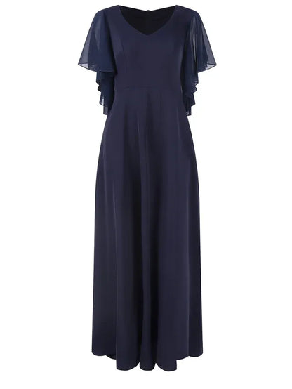 Sophisticated Graceful Elegant Navy Blue Chiffon A-Line Short Sleeve Short Evening Dress