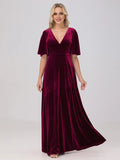 Elegant Burgundy Velvet A-Line Short Sleeve Short Mother of the Bride Dress