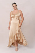 Special Occasion Sophisticated Graceful Elegant Champagne Satin A-Line Sleeveless Floor-Length Prom Dress