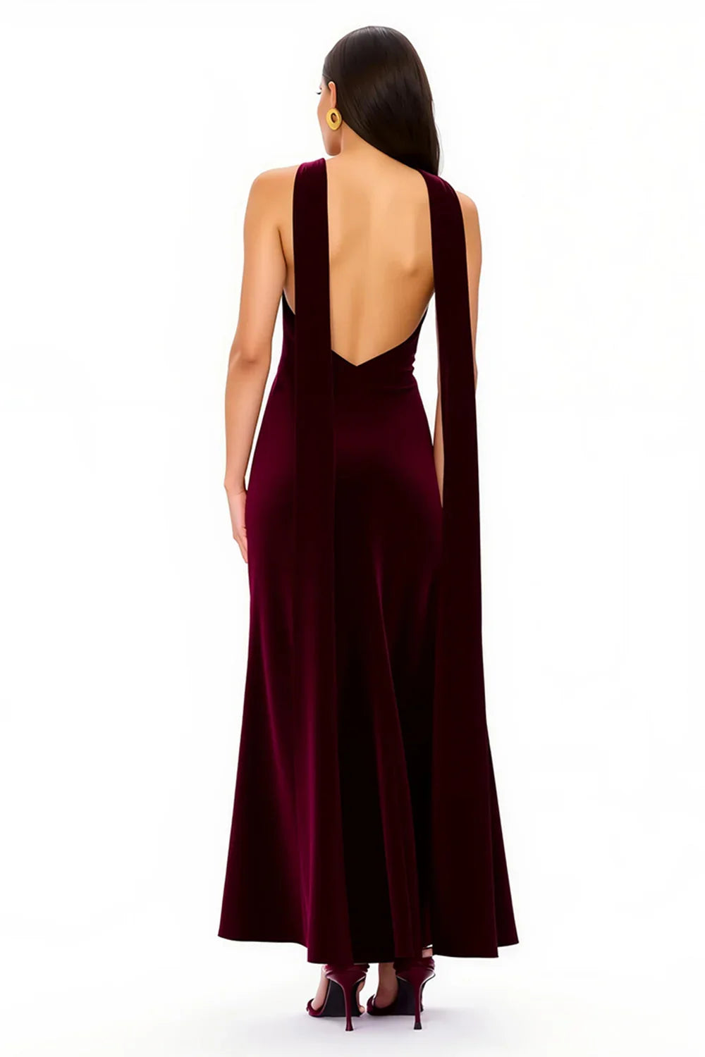 Special Occasion Sophisticated Graceful Stylish Elegant Burgundy Velvet A-Line Sleeveless Floor-Length Prom Dress