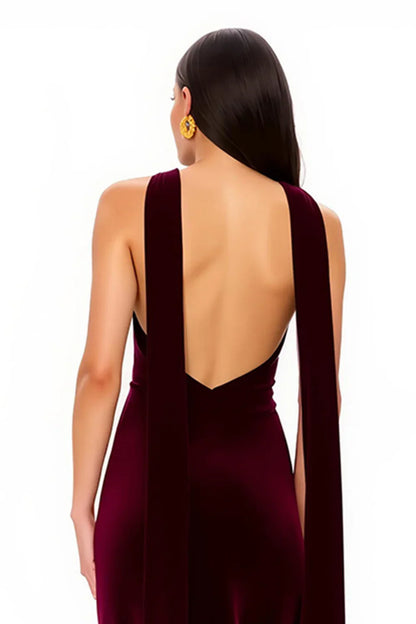 Special Occasion Sophisticated Graceful Stylish Elegant Burgundy Velvet A-Line Sleeveless Floor-Length Prom Dress