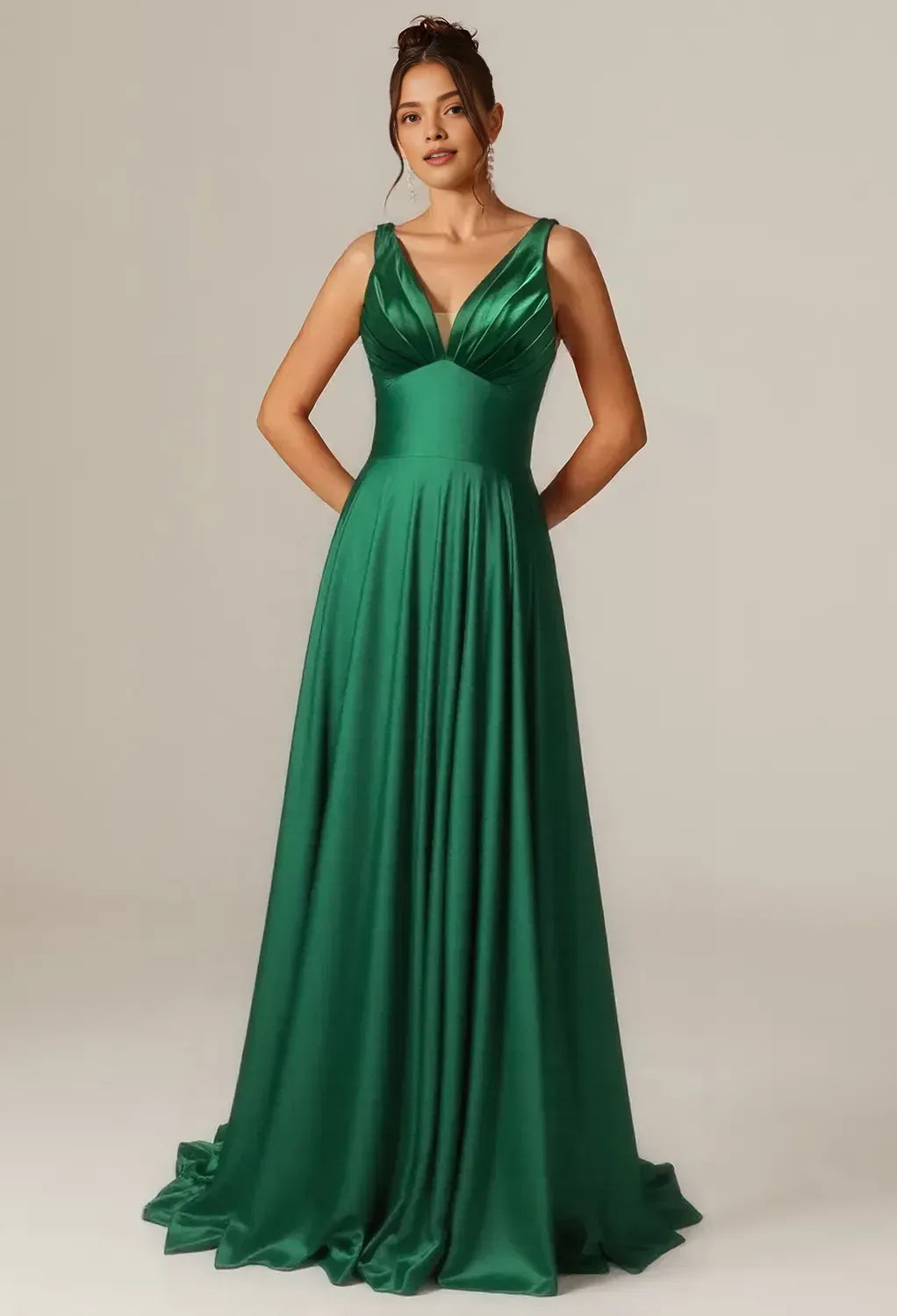 Special Occasion Sophisticated Graceful Stylish Elegant Black Satin A-Line V-Neck Sleeveless Prom Dress