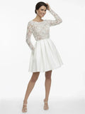 Sophisticated Graceful Stylish Refined Elegant White Lace Long Sleeve Mini Wedding Dress