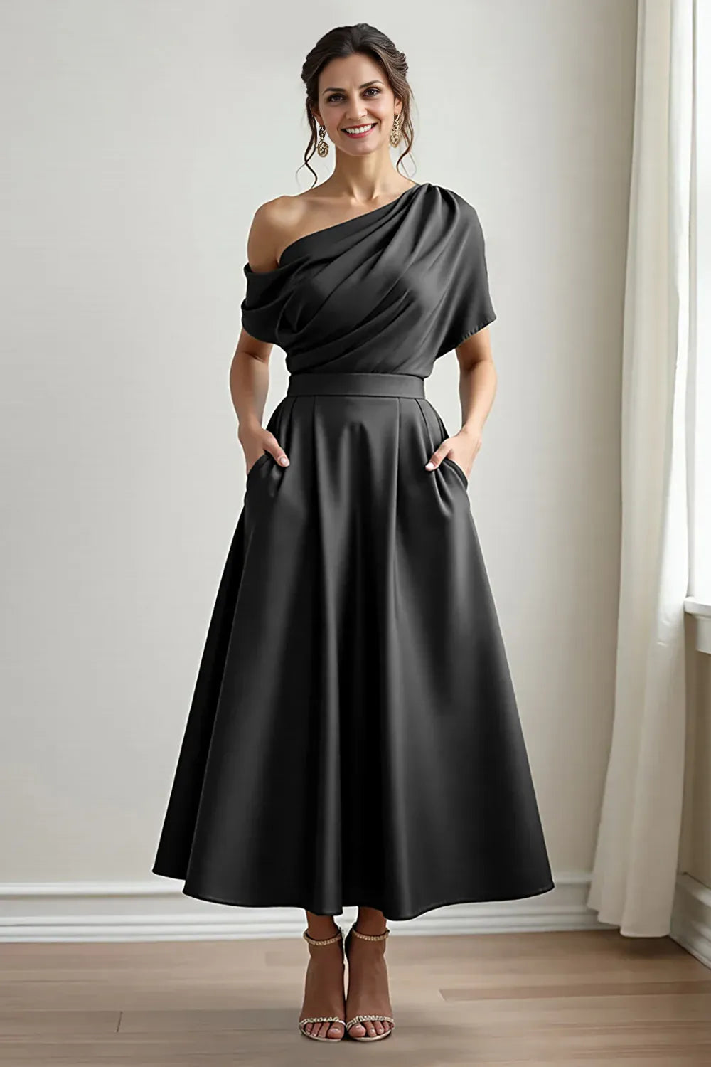 Sophisticated Graceful Elegant Olive Green Satin Sleeveless Mother of the Bride Dress