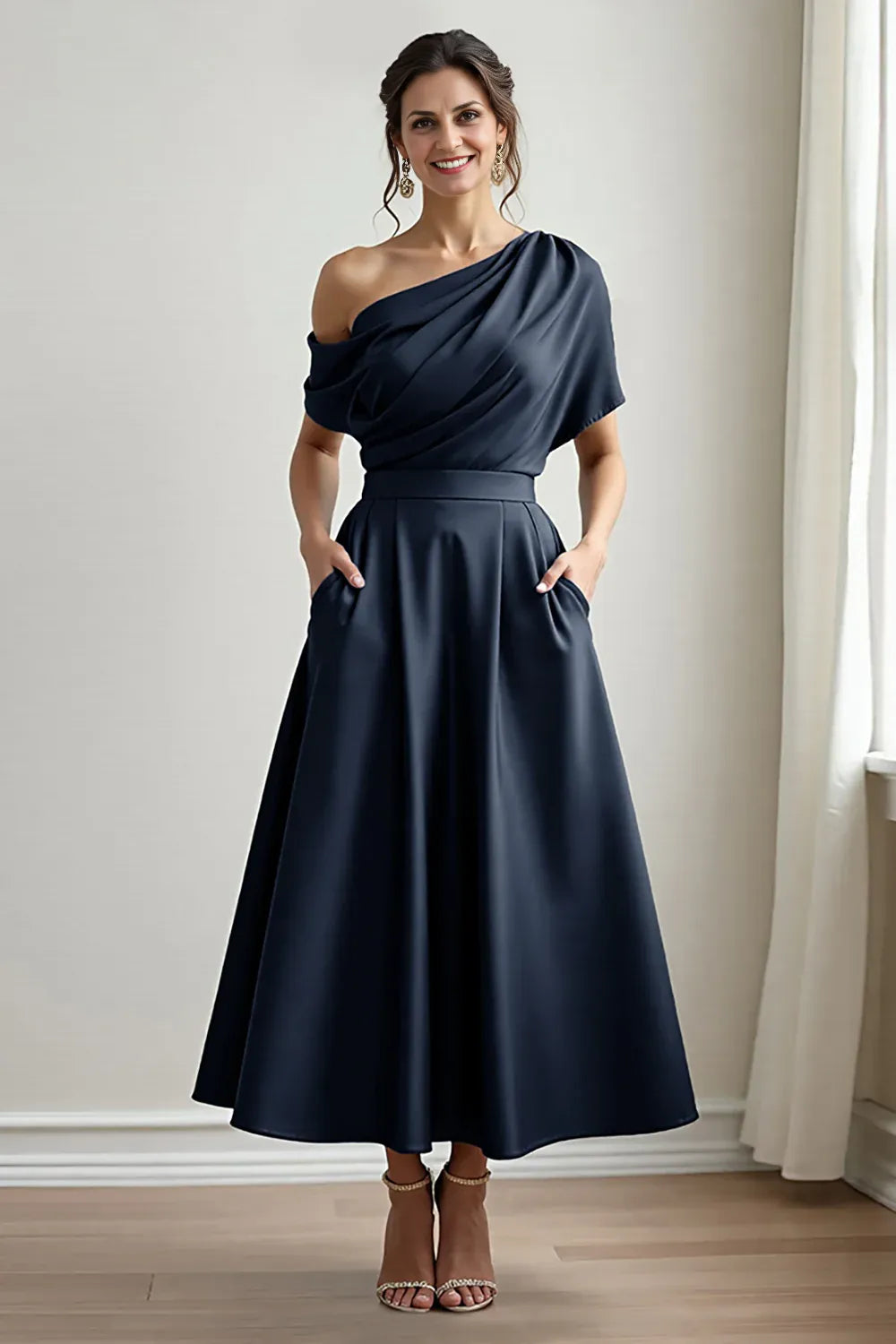 Sophisticated Graceful Elegant Olive Green Satin Sleeveless Mother of the Bride Dress
