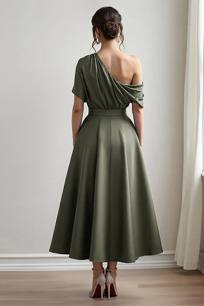 Sophisticated Graceful Elegant Olive Green Satin Sleeveless Mother of the Bride Dress