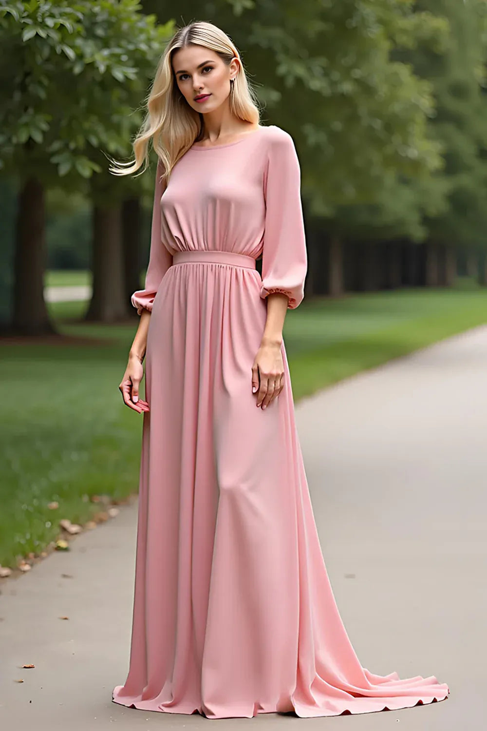 Refined Elegant Blush Pink Scoop Neck Backless Mother of the Bride Dress