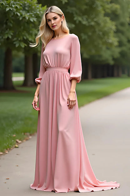 Refined Elegant Blush Pink Scoop Neck Backless Mother of the Bride Dress