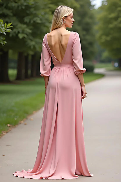 Refined Elegant Blush Pink Scoop Neck Backless Mother of the Bride Dress