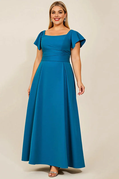 Stylish Elegant Blue Square Neck Backless Floor-Length Mother of the Bride Dress