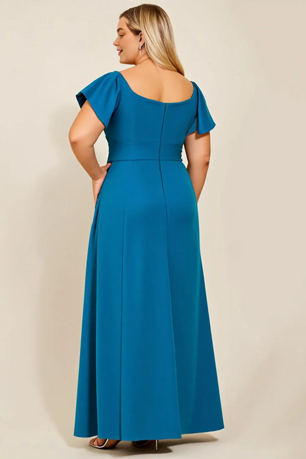 Stylish Elegant Blue Square Neck Backless Floor-Length Mother of the Bride Dress