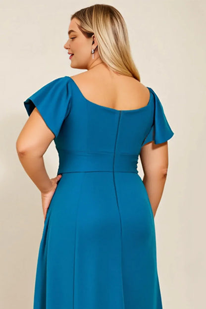 Stylish Elegant Blue Square Neck Backless Floor-Length Mother of the Bride Dress