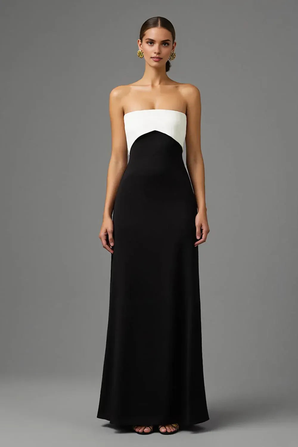 Special Occasion Sophisticated Graceful Stylish Refined Elegant Black Strapless Sleeveless Floor-Length Evening Dress