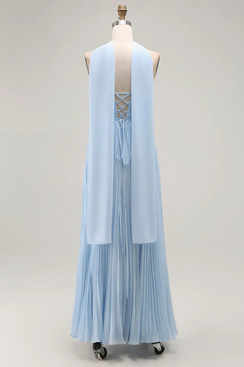 Refined Beautiful Timeless Elegant Sky Blue Chiffon Strapless Sleeveless Floor-Length Prom Dress