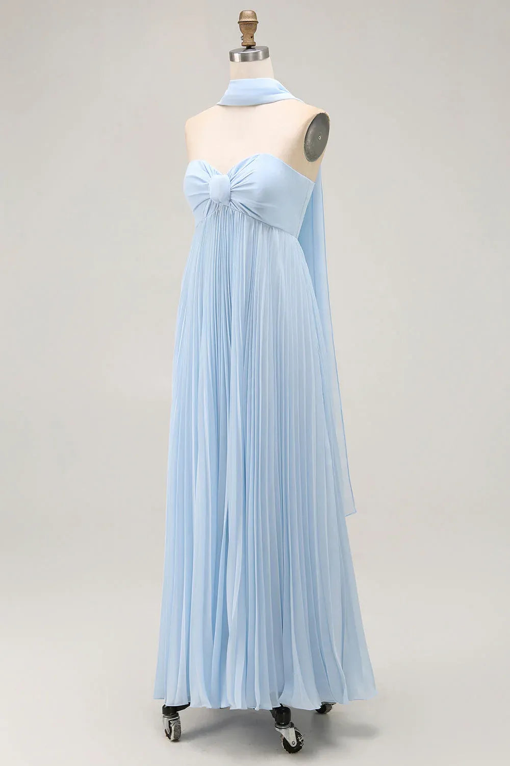 Refined Beautiful Timeless Elegant Sky Blue Chiffon Strapless Sleeveless Floor-Length Prom Dress