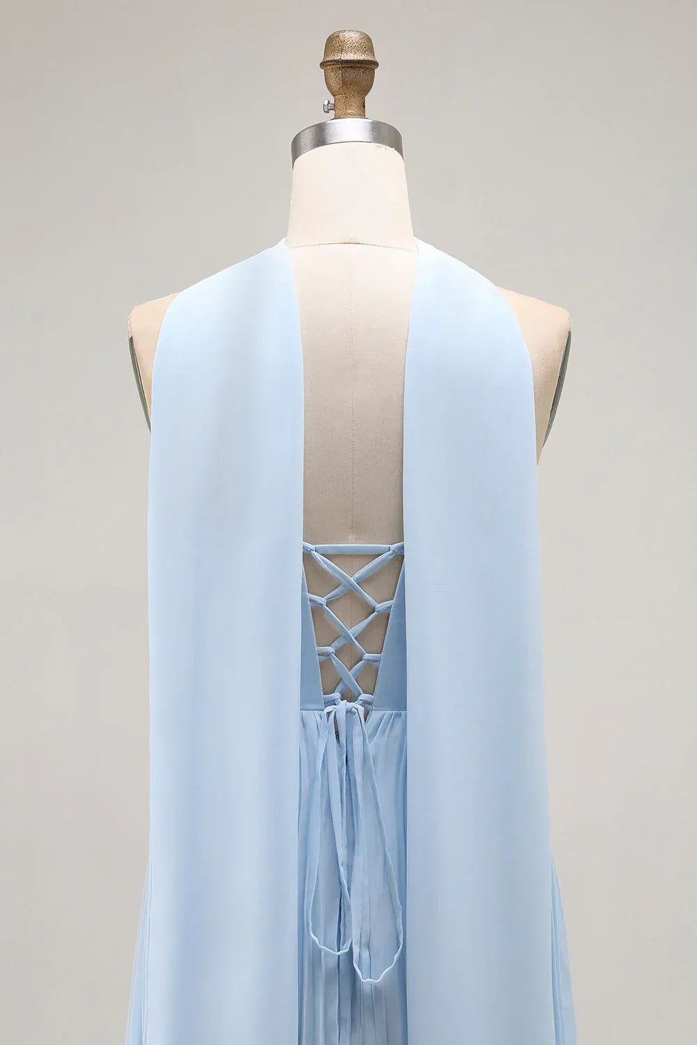 Refined Beautiful Timeless Elegant Sky Blue Chiffon Strapless Sleeveless Floor-Length Prom Dress