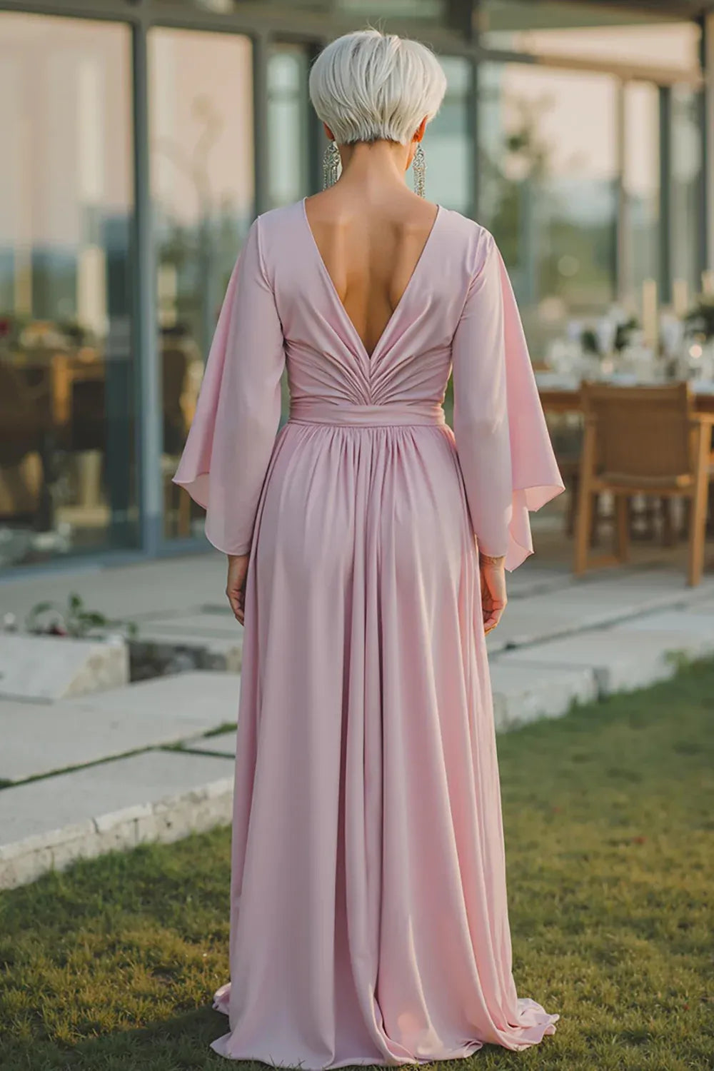 Special Occasion Sophisticated Elegant Chiffon Long Sleeve Floor-Length Mother of the Bride Dress