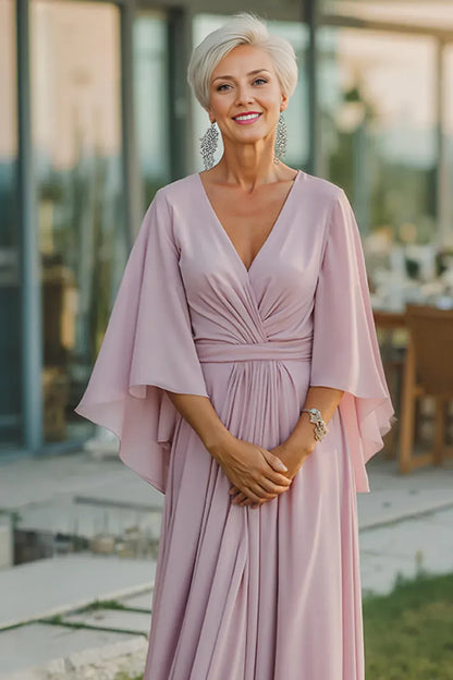 Special Occasion Sophisticated Elegant Chiffon Long Sleeve Floor-Length Mother of the Bride Dress