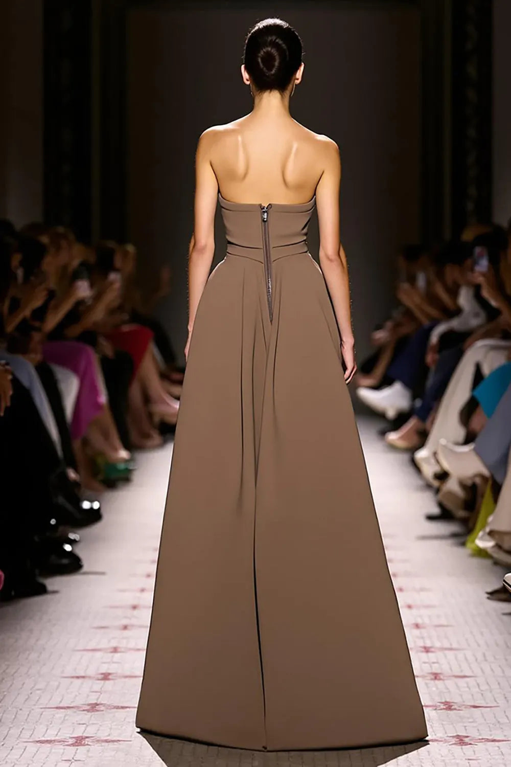 Coffee Sheath Strapless Long Evening Dress with Slit