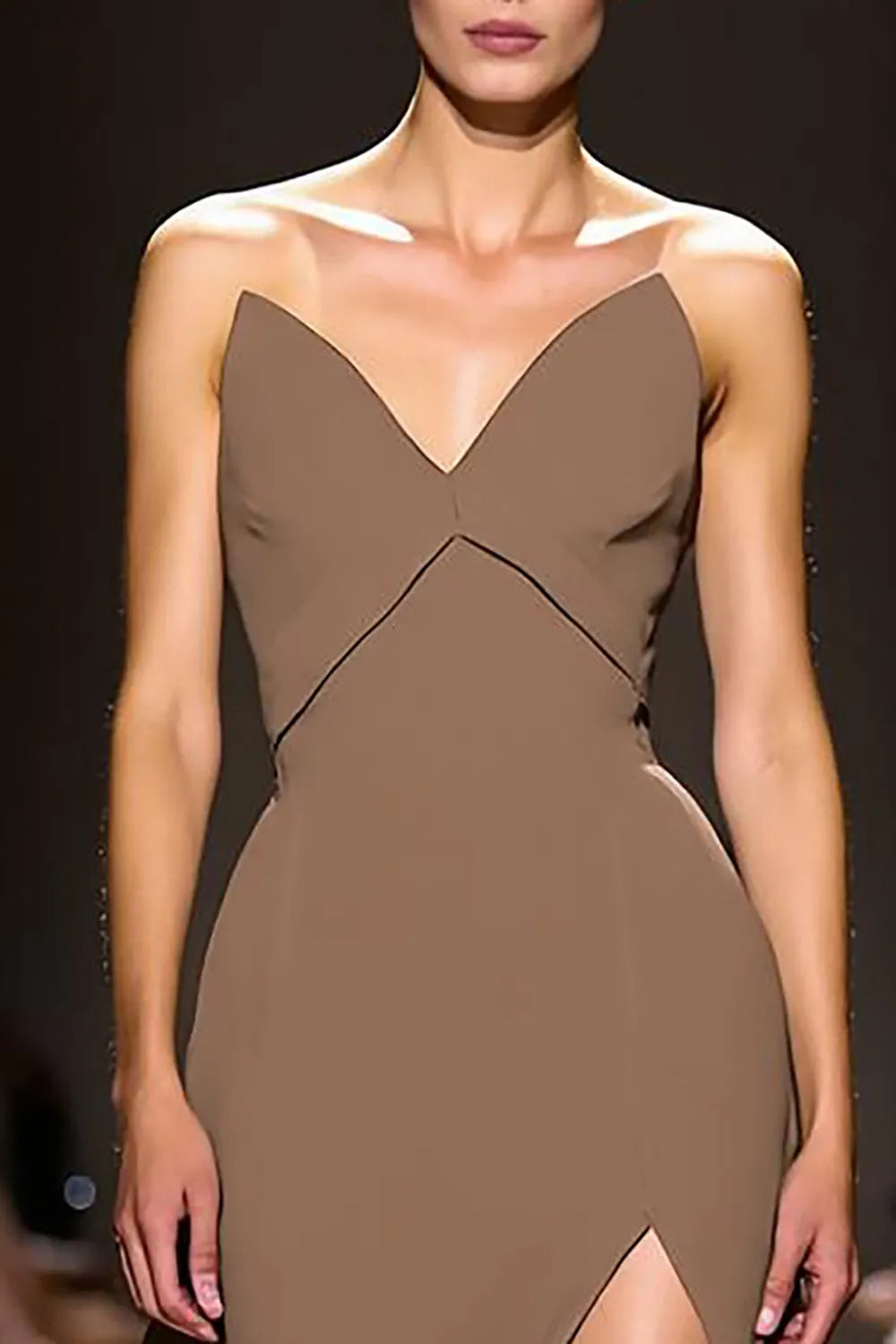 Coffee Sheath Strapless Long Evening Dress with Slit