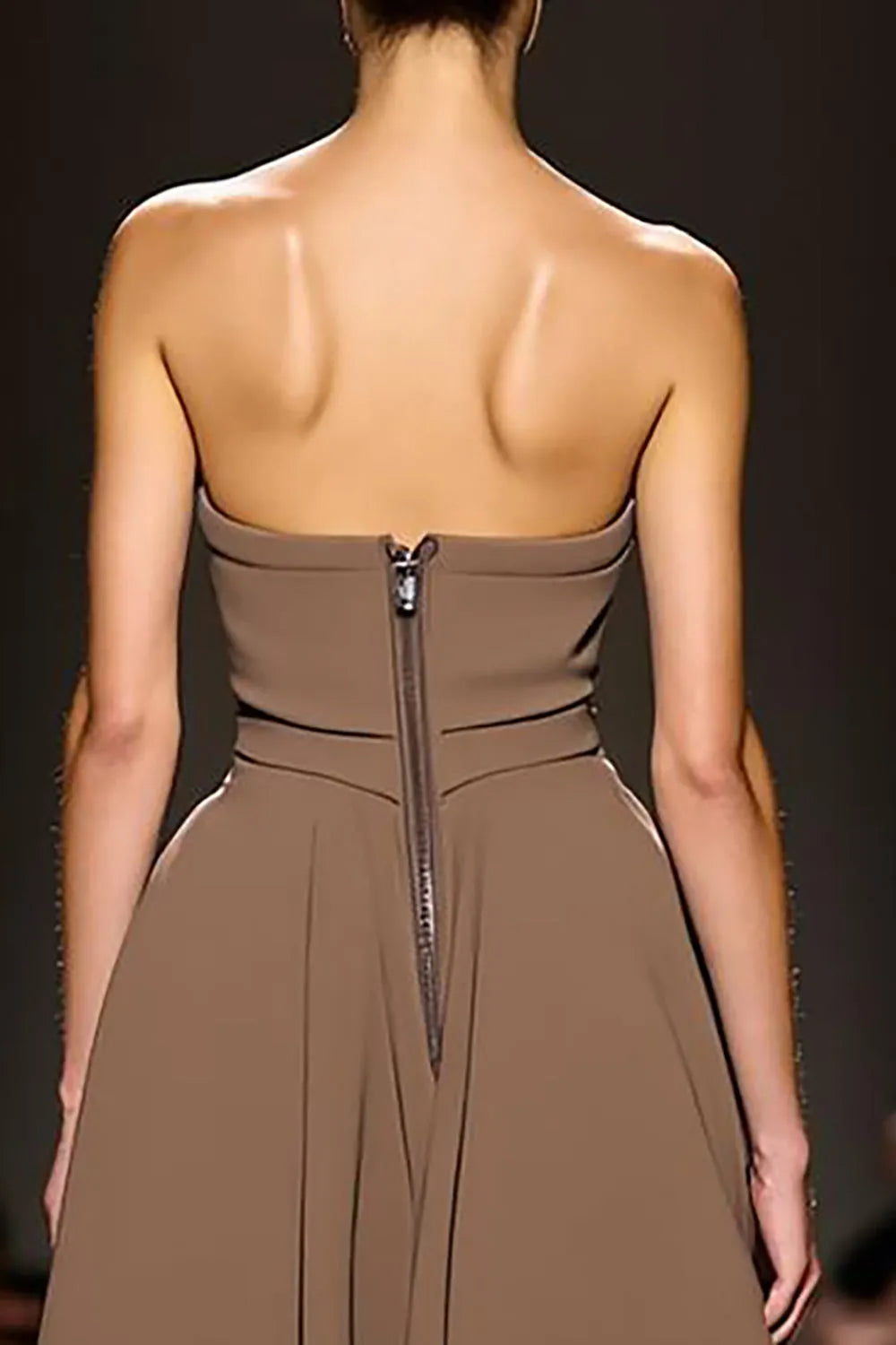 Coffee Sheath Strapless Long Evening Dress with Slit