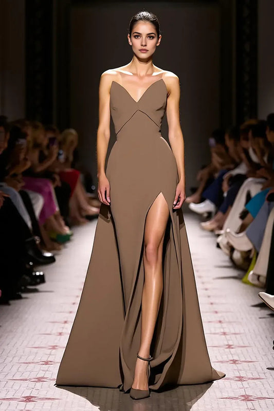 Luxurious Red Slit Sheath Strapless Classic-Sleeve Classic-Back Floor-Length Evening Dress