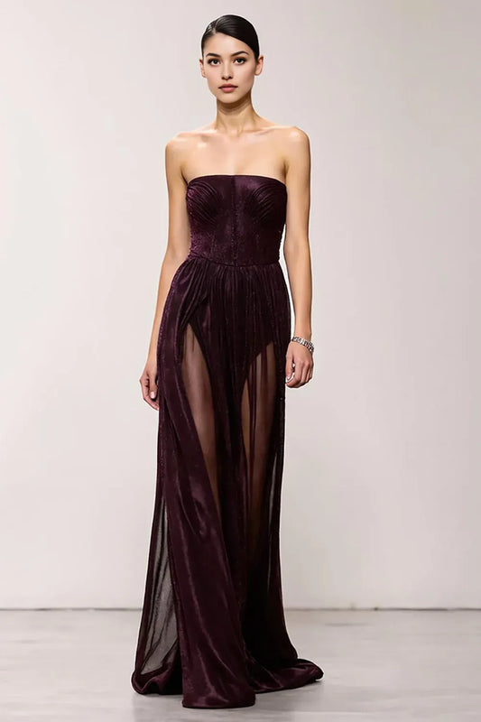 Elegant Red Sheath Strapless Classic-Sleeve Classic-Back Floor-Length Evening Dress