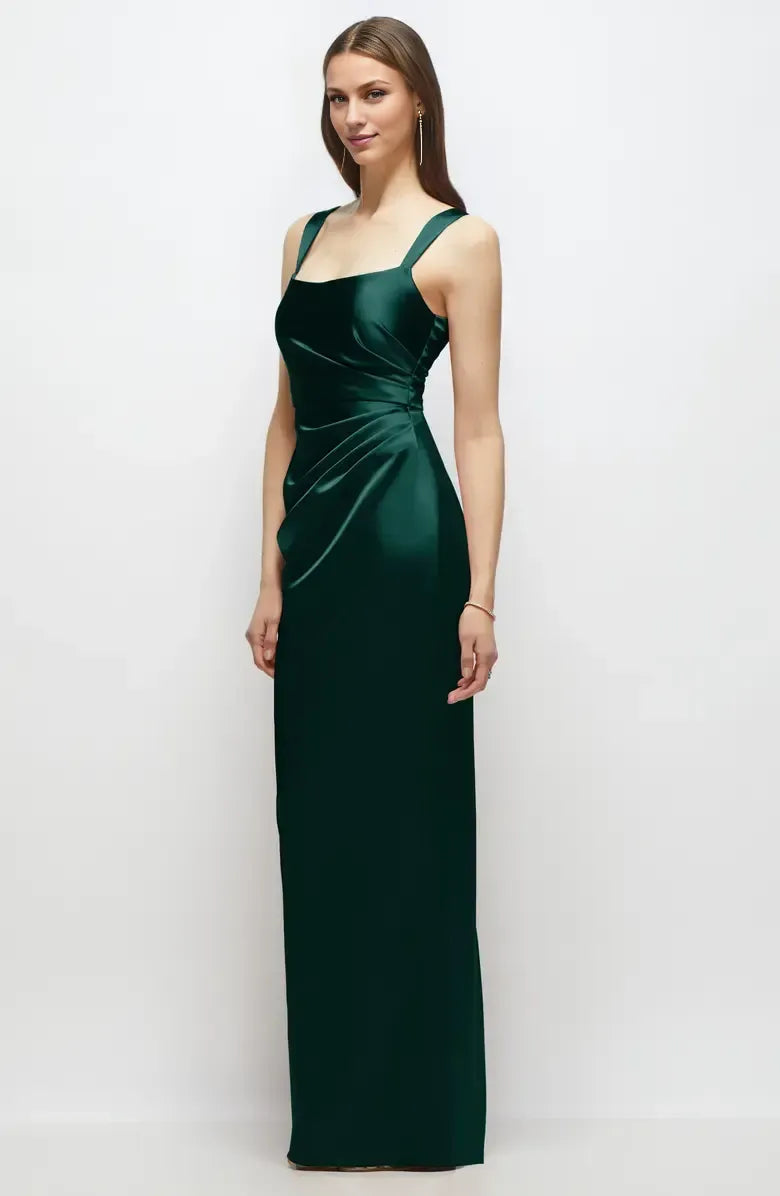 Refined Beautiful Timeless Chic Elegant Navy Blue Satin Sleeveless Floor-Length Prom Dress