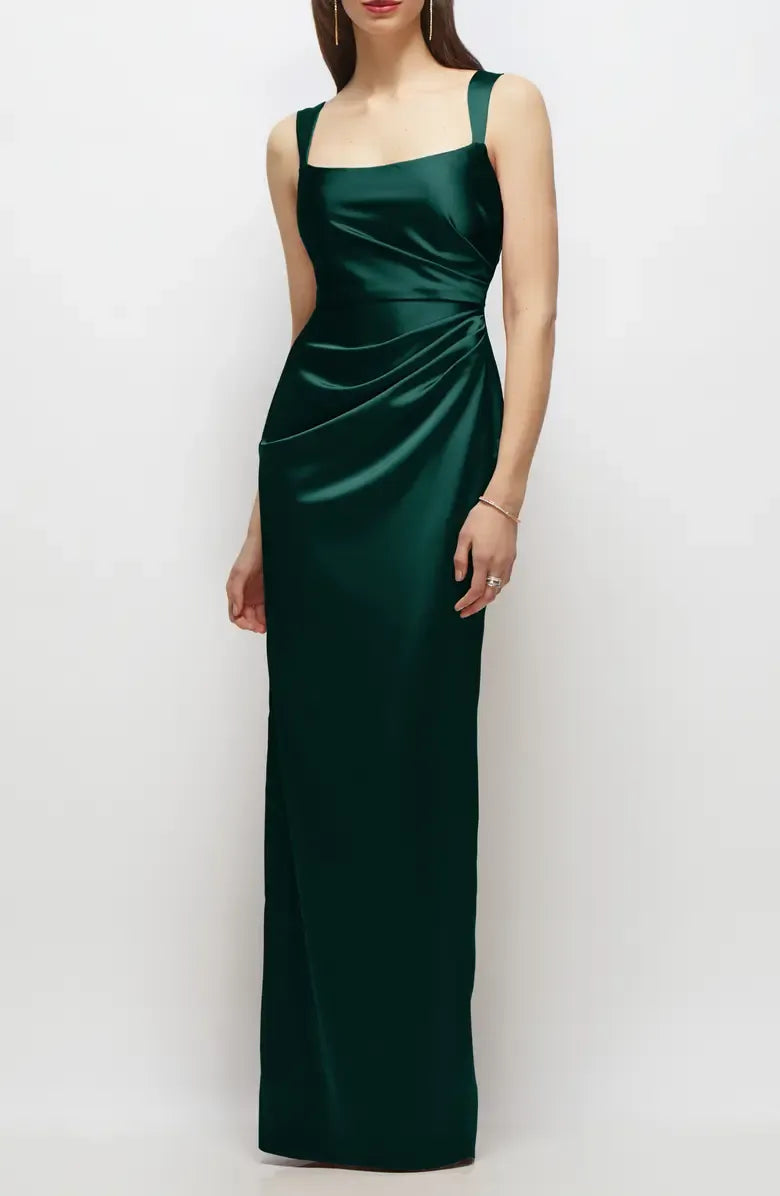 Refined Beautiful Timeless Chic Elegant Navy Blue Satin Sleeveless Floor-Length Prom Dress
