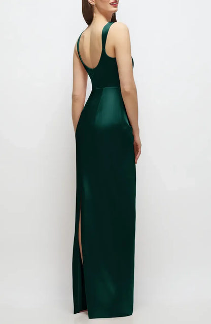 Refined Beautiful Timeless Chic Elegant Navy Blue Satin Sleeveless Floor-Length Prom Dress