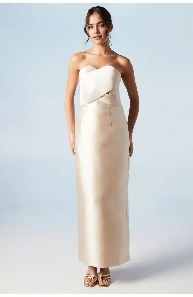 Special Occasion Sophisticated Graceful Stylish Refined Elegant Champagne Satin Sweetheart Sleeveless Prom Dress