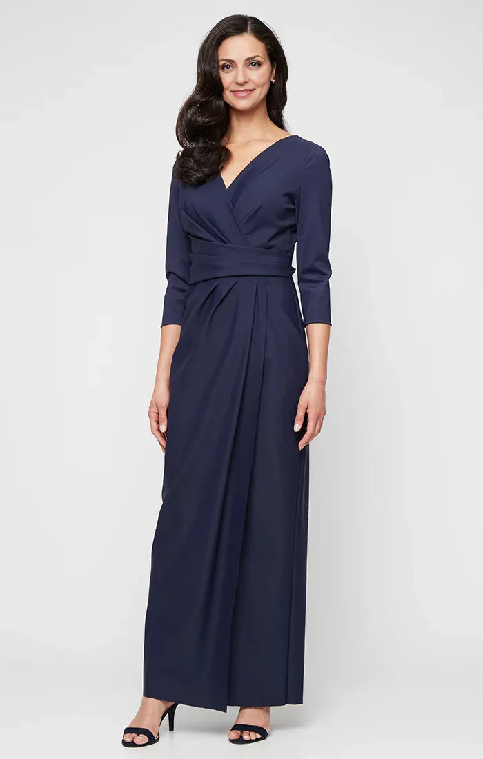 Beautiful Elegant Navy Blue Long Sleeve Floor-Length Mother of the Bride Dress
